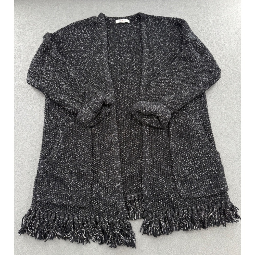 Madewell knit Cardigan Sweater S Fringe Marled Open Front Boho Cozy Fall Layer